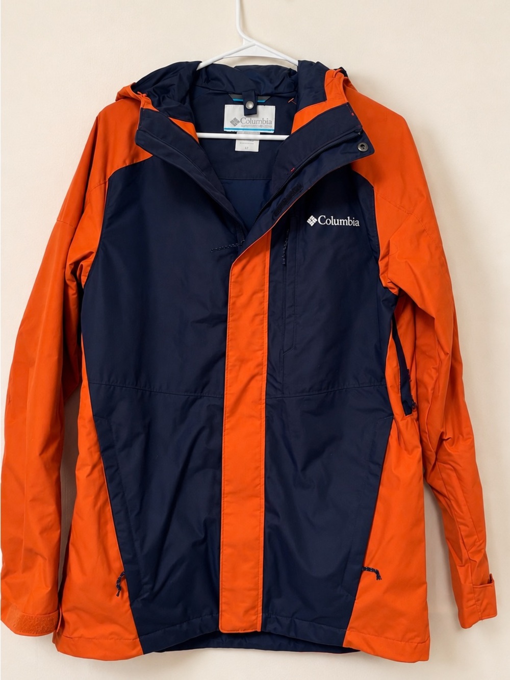 Columbia Interchange Jacket Mens XS Orange Navy Omni Heat Hooded 2-in-1 Coat